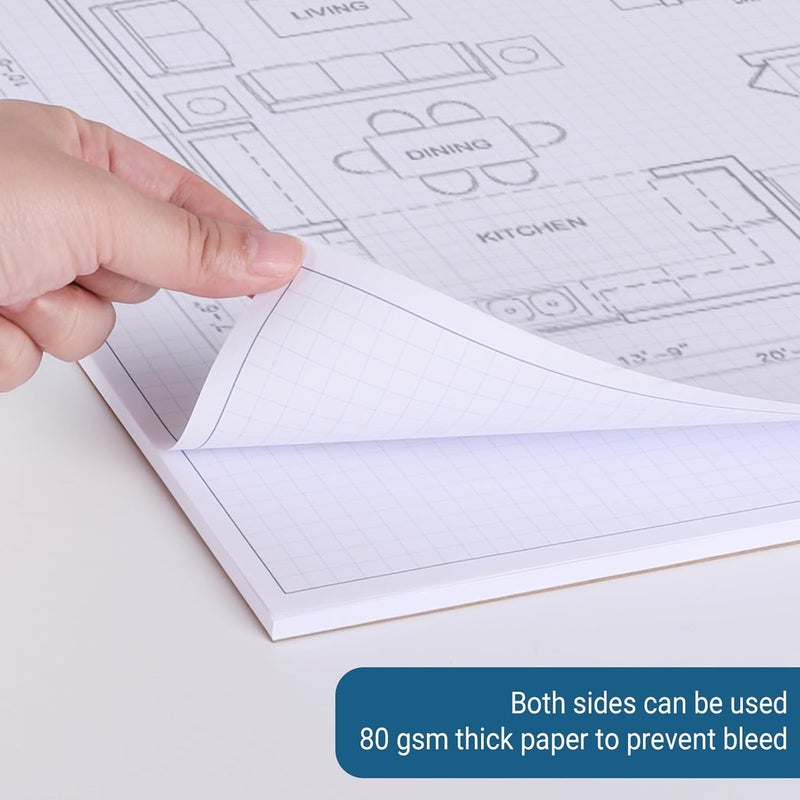 suituts 3 Pads 11X17 Inches Graph Paper, Large Grid Paper, Two Side Drafting Paper, Architect Graph Paper, Blueprint Paper(4 Squares Per Inch, 50 Sheets Each Pad) - Image 4